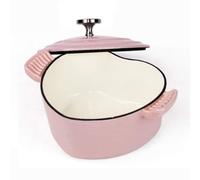 Cast iron pan cooking pot Enamelled Cast Iron Pot with Lid - 1.9L Heart-Shaped Casserole Dish, Non-Stick Pink Pan - Small Cooking Pot Ideal for Multi-Functional Cooking