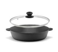Cast Iron Pan Diameter 30 cm Glass Lid Roasting Dish Casserole Dish Two | Sauté pan serving pan cast iron grill pan cast iron frying pan for all types of cookers, campfire, oven, gas grill