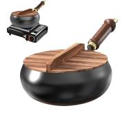 Cast Iron Pan - Iron Wood Cookware | 24cm Non-Stick Hand-Forged Japanese Frying Pan with Lid, Flat Bottom, Natural Cooking, Gas & Induction Stove Use