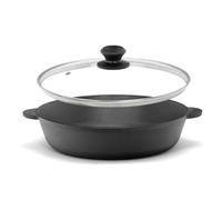 Cast Iron Pan with Glass Lid Diameter 24 cm Cast Iron Casserole Dish Two Handles Serving Pan