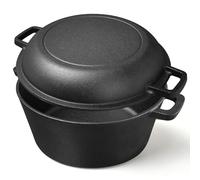 Cast Iron Pot 4.5 Litre All-in-One Lid as Pan, Ideal for Baking Bread, Stew & Casserole - Compatible with Induction, Gas, Camping, Fire, BBQ & Grill 26 cm (Matte Black)