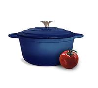 Cast Iron Pot with Lid Non-Stick Enamelled Casserole Dish - Oven Safe Heavy Duty Dutch Oven - 24cm Round - Blue 3.7L