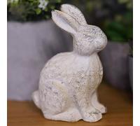 Cast Iron Rabbit Antique White | Metal Hare Statue Animal Home Garden Ornament