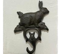 Cast Iron Rabbit Wall Hook, Heavy Duty Leash Holder for Wall Mount, Decorative Coat Hat Key Hanger, Vintage Farmhouse Entryway Cute Animal Decor - Antiqued Reproduction Hook for Gardening Tools