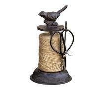 Cast Iron Robin Twine Holder with Scissors, Brown, Vintage Style, Includes 110m Natural Jute String, 12x22cm