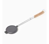 Cast Iron Round Waffle Maker for Open Flame BBQ & Camping with Wooden Handle