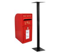 Royal Mail Post Box with Floor Stand ER Cast Iron Wall Mounted Wedding Authentic Pillar Replica Lockable Post Office Letter Box Red