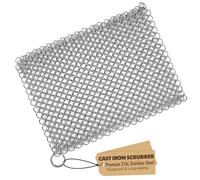 Cast Iron Scrubber 316 Stainless Steel Skillet Cleaner 8"x6" Chainmail Scrubber Scraper Chain Mail Link Scrub for Cast Iron Pre-Seasoned Pans, Griddles, BBQ Grills, and Pot Cookware Cleaning