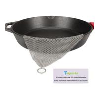 Cast Iron Scrubber, 316L Stainless Steel Fine Mesh Scraper, Upgraded 3.8mm Chainmail Scrubber, for Pre-Seasoned Pot Dutch Oven Waffle Maker Cast Iron Skillet Pan Glass Container (8''x6'')