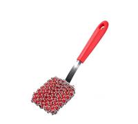 Cast Iron Scrubber Brush Long Handle Chainmail Cleaning Tool for Pan Pot (Red, One Size)