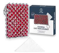 Cast Iron Scrubber Chainmail + Bamboo Towel - 316 Cast Iron Cleaner with Silicone Insert - Chain Mail Cast Iron Chainmail Scrubber for Cast Iron Pans - Cast Iron Skillet Cleaner for Cast Iron Cookware