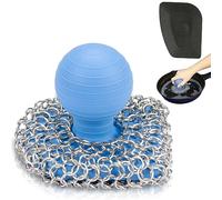 Cast Iron Scrubber with Pan Scraper, 316 Chainmail Scrubber, Upgraded Chain Mail Scrubber Sponge, Cast Iron Cleaner for Grill Pan Skillet Wok Carbon Steel, Dutch Oven Metal Brush Cleaning Kit, Blue
