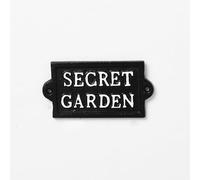 Cast Iron Secret Garden Sign 12.7cm Black White Garden Gate Plaque