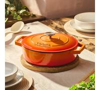 Cooks Professional 28cm Cast Iron Shallow Casserole Dish 4.3L with Lid | Colourful Modern Enamelled Cooking Pan Pot with Handles, Suitable for All Hobs Inc Induction, Oven & Grill Safe | Orange
