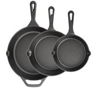 Cast Iron Skillet 3-Piece Set, 6", 8", 10" Frying Pans, Heavy-Duty Pre-Seasoned Pan Cookware Set, For Frying, Saute, Cooking, Pizza & More, Black