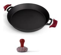 Cast Iron Skillet + Chainmail Scrubber - 17"-Inch Dual Handle Braiser Frying Pan + Silicone Handle Covers - Pre-Seasoned Oven, Grill, BBQ, Stovetop, Fire, Induction Safe Cookware - Indoor/Outdoor Use