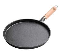 Cast Iron Skillet Pancake Pan Round Griddle Thick Nonstick Egg Frying Pan Tortilla Crepe Pan Anti-scalding Wooden Handle Uncoated 26cm
