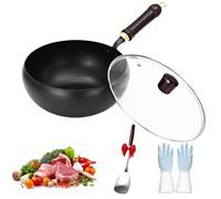 Cast Iron Skillet with Lid, High-Purity Iron Frying Pan, Naturally Nonstick for Even Heating on All Stove Types