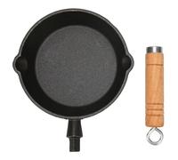 Cast Iron Skillets, Quick Heat Cast Iron Skillet Drip Spouts Cast Iron Pan Cast Iron Skillet with Wooden Handle for Home Kitchen Camping (16 * 3cm)