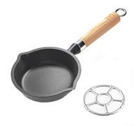 Cast Iron Small Frying Pan Built for Mini Skillet Roles Such as Egg Pan, Oil Pot, and Sauce Container with Wood-and-Iron Assembly (B10CM)