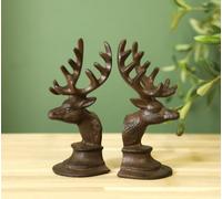 Cast Iron Stag Bookends Deer Head Book Ends Heavy Duty Vintage Brown Pair