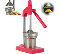 Cast Iron & Stainless Steel Hand Press Juicer - Heavy Duty Manual Lemon Squeezer, Fresh Lemonade/Orange Juice Maker for Home & Kitchen, Easy to Clean (Red)