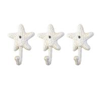 Cast Iron Starfish Hook Set of 3, Vintage Distressed White Nautical Wall Decor for Bathroom, Rust Resistant Heavy Duty Coat Towel Hanger