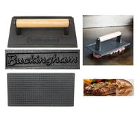 Buckingham Cast Iron Steak Weight Grill Press Black with Premium Wooden Handle Ideal for Burger Steak BBQ Perfect for Unwanted Fat 21 Cm