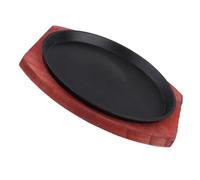 Cast Iron Steak Sizzling Plate for Induction with Wooden Base | Pre-seasoned Nonstick Surface, Fitted Serving Tray, Suitable for Chicken, Tortillas, Indoor Cooking and BBQ Side Dishes