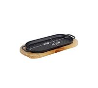 Cast Iron Steak Skillet Serving Plate Set with Handle - Asian Style Dish with Wooden Board for Kitchen Dining - 2 Piece Serving Set