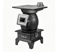Cast Iron Stove Energy Saver Hand Welded Cinder Drawer Window | Wood Burning Stove with Double-Layer Firebox for Efficient Heating, Cooking, and Boiling Water in Outdoor and Home Settings
