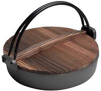 Cast Iron Sukiyaki Pot with Wooden Lid - Double Handle Japanese Nabe Tetsu Hot Pot, 26cm, Ideal for Shabu Shabu Cooking
