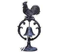 Cast Iron Tabletop Bells with Rooster Decor, Interior Exterior Door Bell for Front Porch Grocery Bar, Weatherproof Service Bell