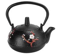 Cast Iron Tea Kettle, Japanese Style Uncoated Magpie Plum Blossom Design, 0.3L Iron Teapot with Straight Hook Spout, Decorative and Functional Tea Set for Home or Tea House,