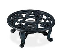 Relaxdays Teapot Warmer, Tea & Coffee Pots, Cast Iron, Antique Design, Rustic, Tealight Insert, 7.5 x 17 x 17 cm, Grey