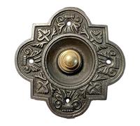 Cast Iron Traditional Quatrefoil Shape Doorbell Push Button |10cm x 10cm | Brass Push Button with cast Iron Surround | Vintage Style Door Bell Push