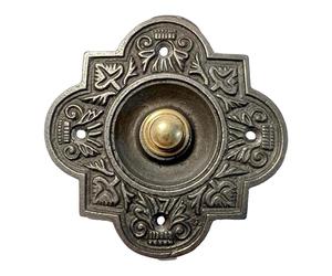 Cast Iron Traditional Quatrefoil Shape Doorbell Push Button |10cm x 10cm | Brass Push Button with cast Iron Surround | Vintage Style Door Bell Push