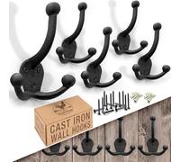 Cast Iron Tri Leg Coat Hooks (5 Pack) Wall Mounted Farmhouse, Decorative, Rust Proof for Exterior or Interior Wall Hooks, Vintage Hooks for Hanging Coats, Bags, Hats, Towels etc (Black)