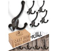 Cast Iron Tri Leg Coat Hooks (5 Pack) Wall Mounted Farmhouse, Decorative, Rust Proof for Exterior or Interior Wall Hooks, Vintage Hooks for Hanging Coats, Bags, Hats, Towels etc (Black)