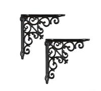 Cast iron triangular support brackets set for shelves and partitions, wrought iron design for wall mounted storage and display applications (M)