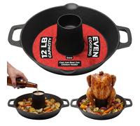 Cast Iron Vertical Chicken Roaster with Drip Pan - Beer Can Holder for Crispy Juicy Poultry on Grill, Oven, Stovetop & Campfire | Pre-Seasoned Non-Stick BBQ Cooking Stand for Chicken Turkey & Veggies