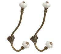 Cast Iron Wall Hooks Set of 2 Cast Iron Ceramic Tipped Coat Rack Door Hooks | Recycled Metal, Cast Iron, Brushed Gold Finish, Rose Design, Vintage Style, Wall Mounted