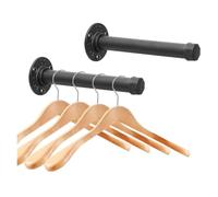 Cast Iron Wall Mounted Clothes Rack, Heavy Duty Industrial Pipe Clothing Rack for Hanging Clothes, Garment Racks for Wardrobe Organizers and Storage, DIY Closet Rods Closet Bar (Black 2 Pack, 8 in)