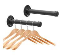Cast Iron Wall Mounted Clothes Rack, Heavy Duty Industrial Pipe Clothing Rack for Hanging Clothes, Garment Racks for Wardrobe Organizers and Storage, DIY Closet Rods Closet Bar (Black 2 Pack, 8 in)
