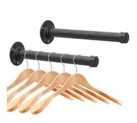 Cast Iron Wall Mounted Clothes Rack, Heavy Duty Industrial Pipe Clothing Rack for Hanging Clothes, Garment Racks for Wardrobe Organizers and Storage, DIY Closet Rods Closet Bar (Black 2 Pack, 12 in)