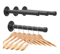 Cast Iron Wall Mounted Clothes Rack, Heavy Duty Industrial Pipe Clothing Rack for Hanging Clothes, Garment Racks for Wardrobe Organizers and Storage, DIY Closet Rods Closet Bar (Black 4 Pack, 12 in)
