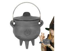 Cast Iron Witch Kettle - Halloween Jar With Lid Handle, Stable Feet, Pentagram and Three Phase Moon Style Kettle, Decorative Prop Vessel | Ideal Candy Bowl Incense Burner Theme Decoration