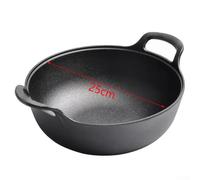 Cast Iron Wok Flat Bottom 25cm Dual Handle Nonstick