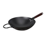 Cast Iron Wok Pan, Chinese Hand Hammered Iron Woks and Stir Fry Pans, Non-Stick Pot with Stainless Steel Handles for Electric/Induction(34cm)