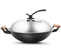 Cast Iron Wok Pan for Household Cooking, Uncoated Non-Stick Design with Double-Ear Handle